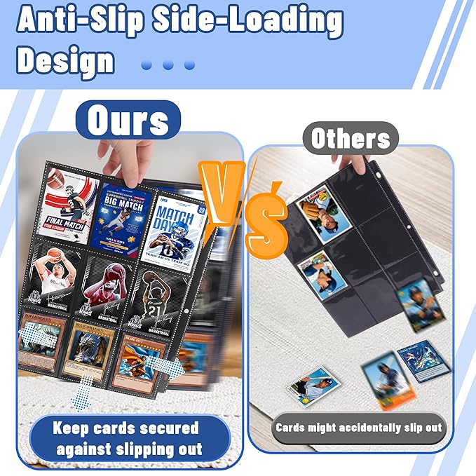 7200 Pockets Trading Card Binder Sleeves, Baseball Card Sleeves Fit for Standard Size Sport Cards, Baseball Card Holder for 3 Ring Binder