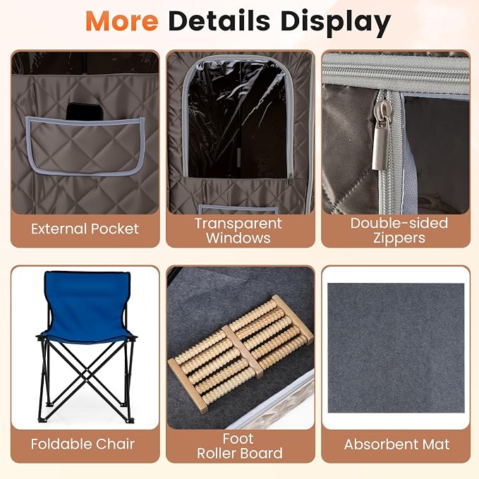 Giantex 3L Portable Steam Sauna, Fast-Heat Large Pentagon Sauna Box for Home, 9-Level Remote Control, 99-Min Timer, Folding Chair, Foot Roller, Mat, 35.5" x 35.5" x 71" Sauna Tent (Gray)