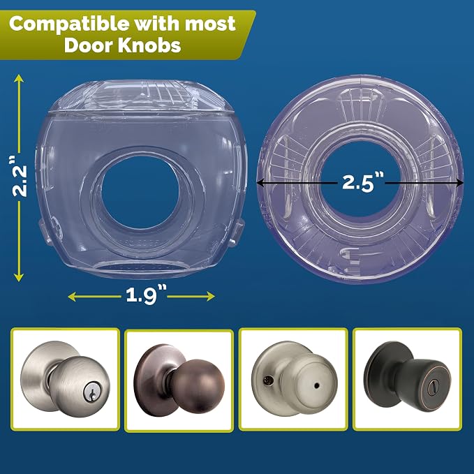 Child Safety Door Knob Cover (4 Pack) Hard-to-Remove Dual-Lock Door Handle Covers for Kids – Reusable Baby Proof Door Knob Locks – Installs Easily, No Tools Needed (Semi-Clear)