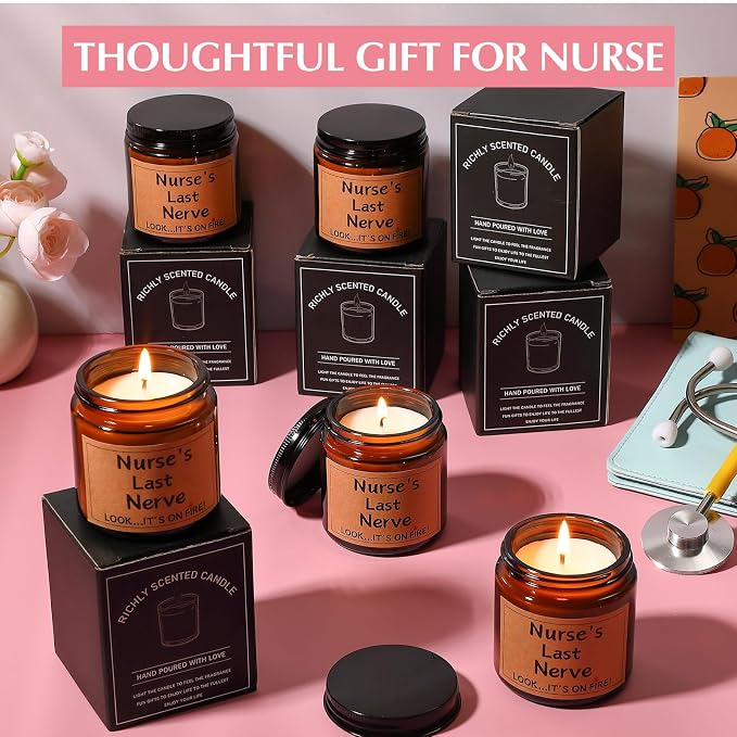 MTLEE 8 Pcs Nurses Gifts Bulk for Women, Nurse's Last Nerve Scented Candles 3.5 oz Candle CNA Gifts for Christmas Women Female Graduation Birthday Present