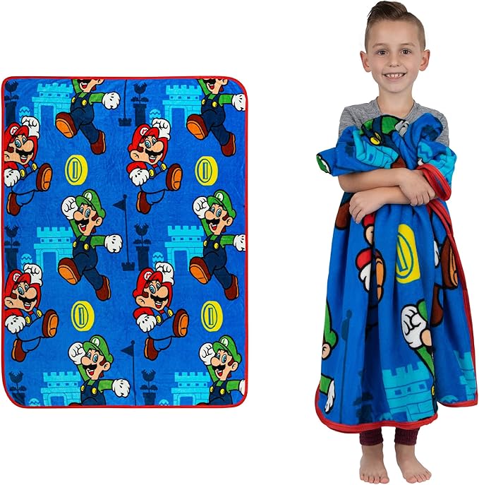 Franco Kids Bedding Super Soft Plush Throw Blanket, 46 in x 60 in, Mario