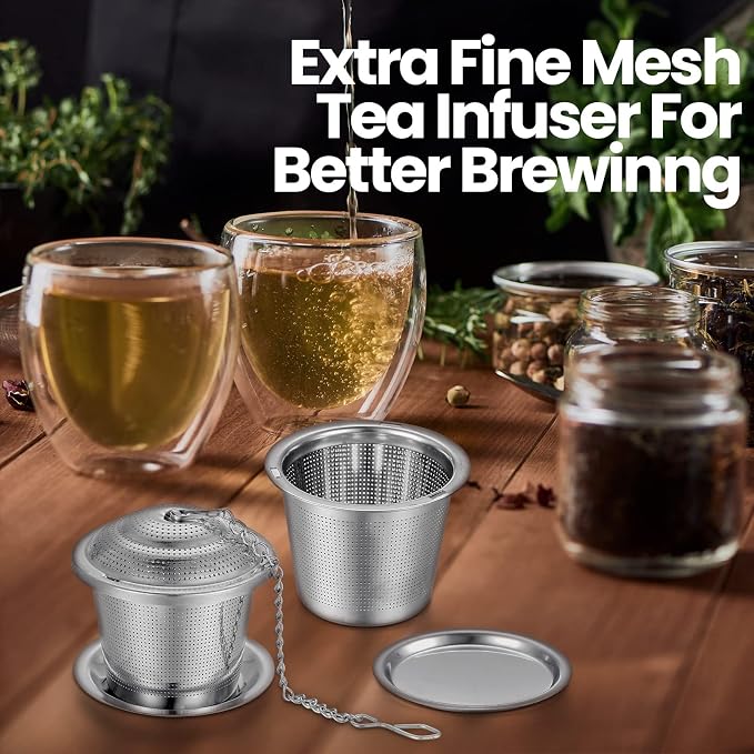 Zopeal 15 Pcs Tea Infuser Stainless Steel Strainer with Extended Chain Hook and Saucer Loose Leaf Steeper Fine Mesh Ball Tea Filter for Brew Spices Seasonings Fits Cup Mug Bottle (Medium)