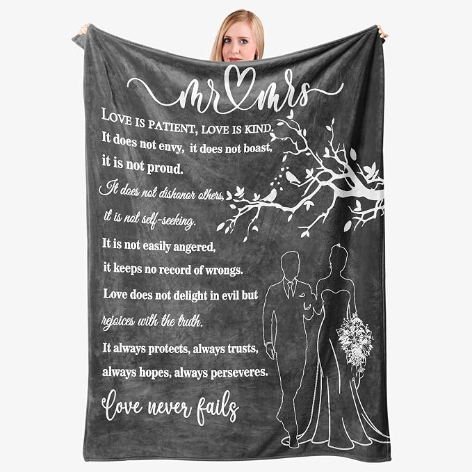 Wedding Gifts for Couples, Bridal Shower Gifts for Bride to Be Soft Blanket | Anniversary Mr and Mrs Gifts, Wedding Gifts for Newlyweds Wedding Throw Blanket 60*50 Inch (Gray)