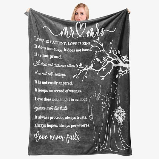 Wedding Gifts for Couples, Bridal Shower Gifts for Bride to Be Soft Blanket | Anniversary Mr and Mrs Gifts, Wedding Gifts for Newlyweds Wedding Throw Blanket 60*50 Inch (Gray)