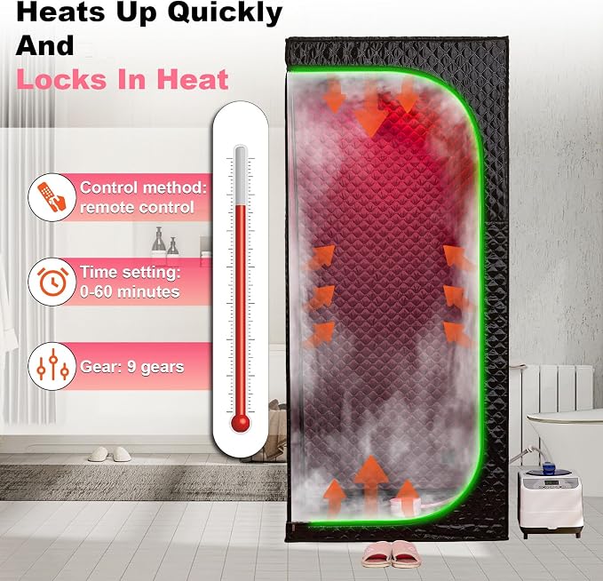 Steam Sauna Tent for Home with Transparent Door, Portable Indoor Sauna with Powerful Steam Heating, Foldable Personal Spa for Relaxation (Single Rectangular – Red Light,Black)