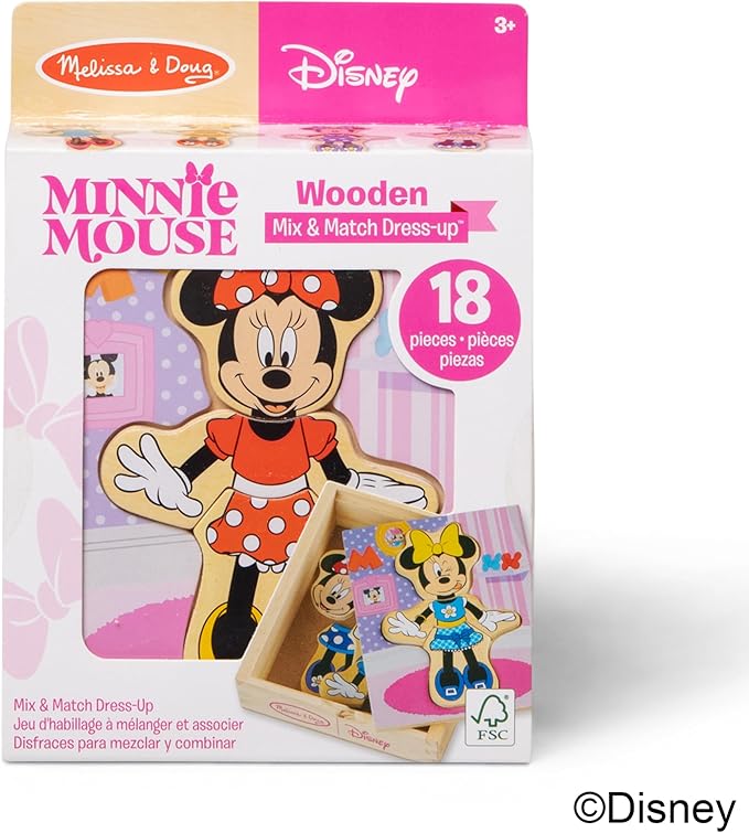 Melissa & Doug Disney Minnie Mouse Dress-Up Puzzle, 18 Pieces Mix and Match Outfits, Sorting & Matching Toy with Storage Case, Educational Puzzle for Toddlers Ages 3+