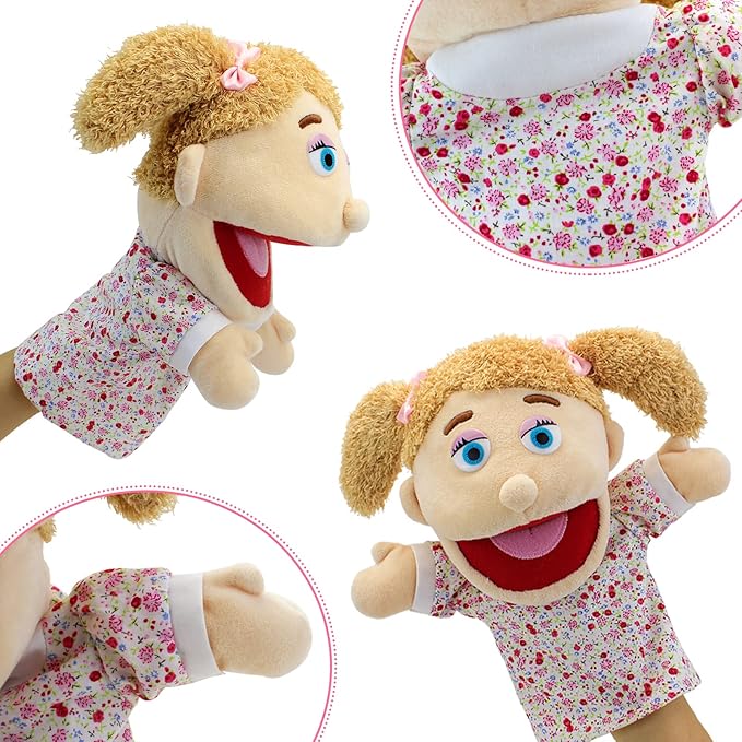Family Hand Puppets,Puppets for Kids Role Paly Family Members 13.4 INCH Multi-Ethnic Puppets Plush Soft Hand Puppets Family Puppets Story Toys, Puppets for Girls Boys Finger Puppets Puppet Set Gifts
