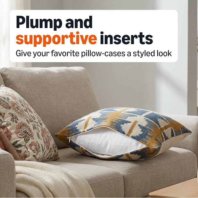 Amazon Basics Square Hypoallergenic Pillow Insert, Down Alternative Fiberfill, Sofa Bed Couch Decorative Stuffer, 18", 2-Pack