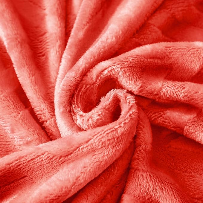 Whale Flotilla Flannel Fleece Fall Bed Blanket King Size, Coral | Lightweight Breathable Soft Bedspread, Plush Fluffy Coverlet Chevron Design Decorative Blanket for Home Life, 90x104 Inch