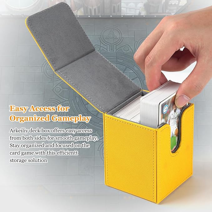 Arkeiliy Card Deck Box, 110+ Storage MTG Deck Box with 50 Pcs Card Sleeve, Collectible Trading Card Cases for Magic Commander and More (Yellow)