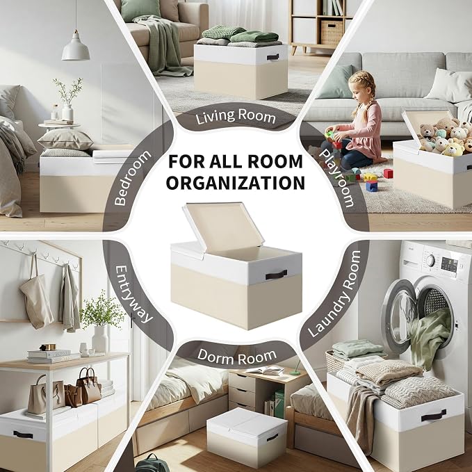 2 Pack EXTRA LARGE Blanket Storage Baskets with Lids, 22”x16”x12” Closet Organizers Bins for Clothes Towel/ Toy Storage Box with Lid Handles/ Stackable Decorative Fabric Bins for Living Room, Nursery