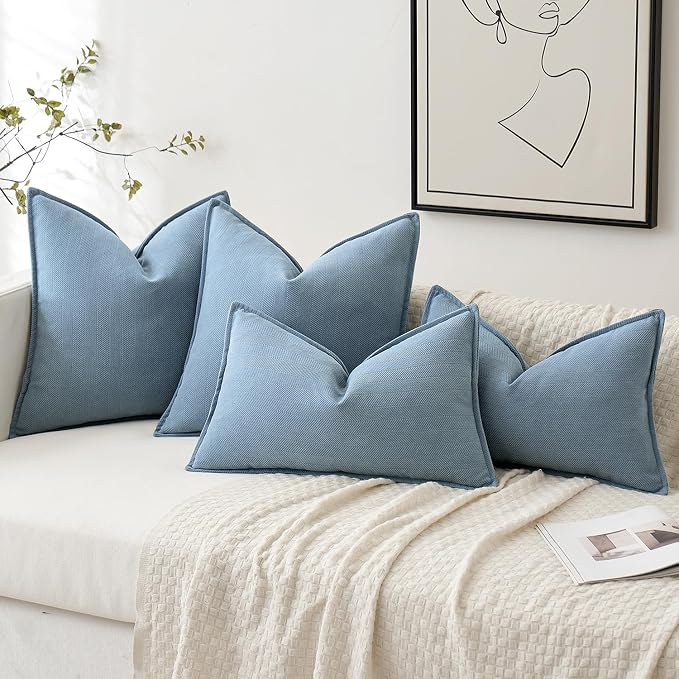 MIULEE Pack of 2 Light Blue Euro Shams Chenille Pillow Covers 22x22 Inch | Decorative Soft Couch Throw Pillows,Farmhouse Cushion Covers,Elegant Design for Sofa,Bed,Living Room,Summer Decor