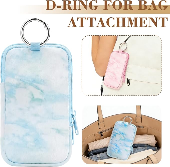 2 Pack Portable Tampon Holder Zippered Pouch with Snap Hook, Waterproof Travel-Friendly Discreet Period Bag, Feminine Products Organizer for Women Purse (Marble)