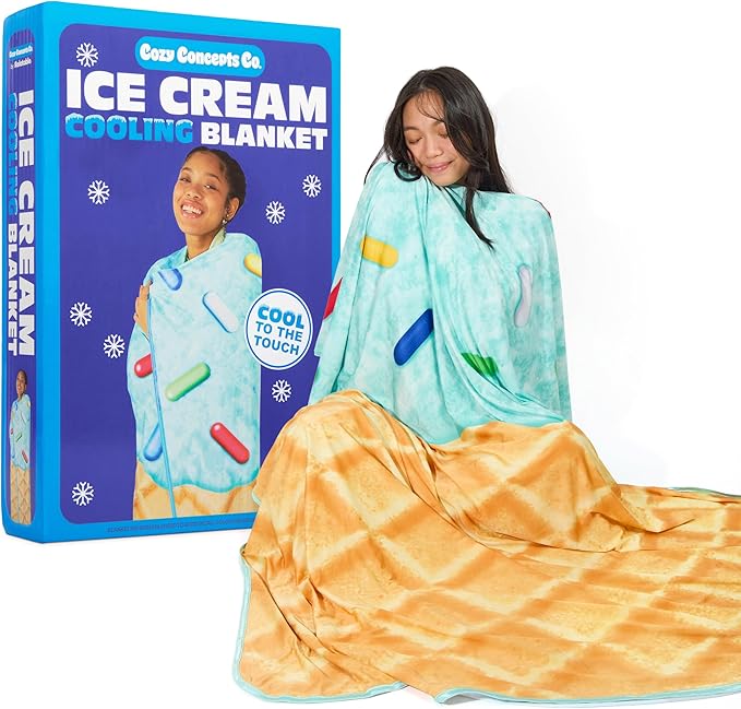 Cozy Concepts Co. Ice Cream Cooling Blanket, Super Soft Plush Throw for Teens and Kids, A Cozy Dorm Room Essential, Fun Back to School Stuff & Perfect Comfort Gift for Students