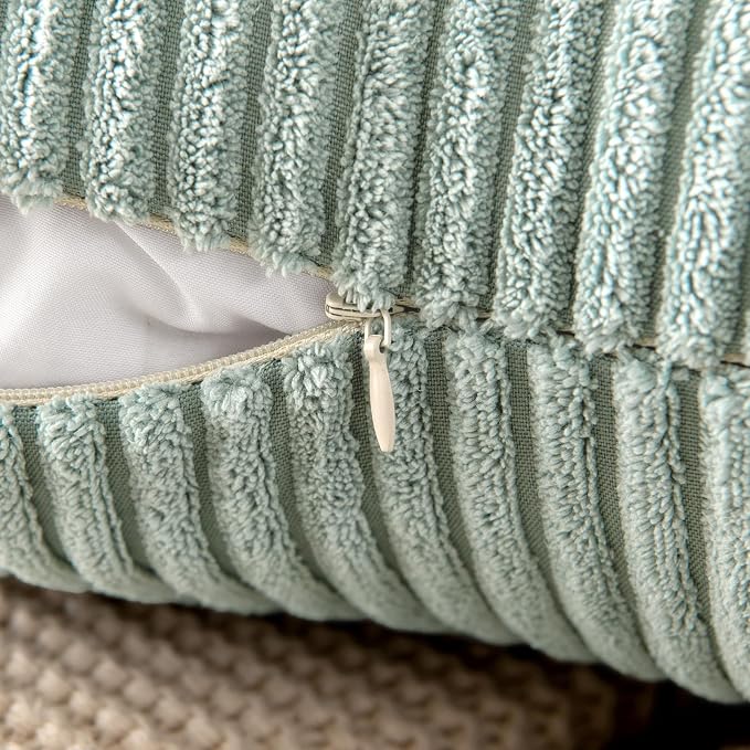 MIULEE Soft Corduroy Throw Pillow Covers Set of 2 20x20 Greyish Green | Decorative Striped Textured Cushion Cases, Boho Natural Greenery Pillowcases, Home Decor for Couch Chair Sofa Living Room