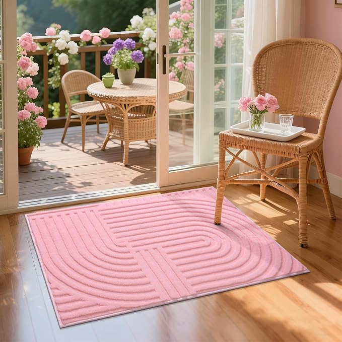 Pauwer 2x3 Area Rugs for Living Room, Modern Non Slip Washable Rug, Pink | Arch Pattern, Soft Fluffy, Neutral, Boho Accent, Solid Color Floor Carpet, For Kids Room Dining Room Nursery Entryway