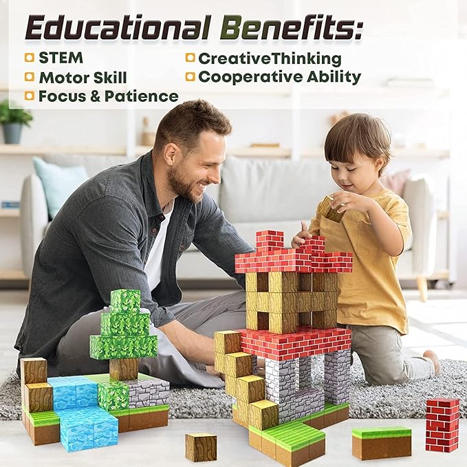 100PCS Magnetic Blocks-Build Mine Magnet World Set for Boys & Girls Age 3-5 6-8, STEM Sensory Toys for Toddlers Gifts for 3+ Years Old Girls Boys,1" Magnet Cubes Classroom Must Haves Construction Toys