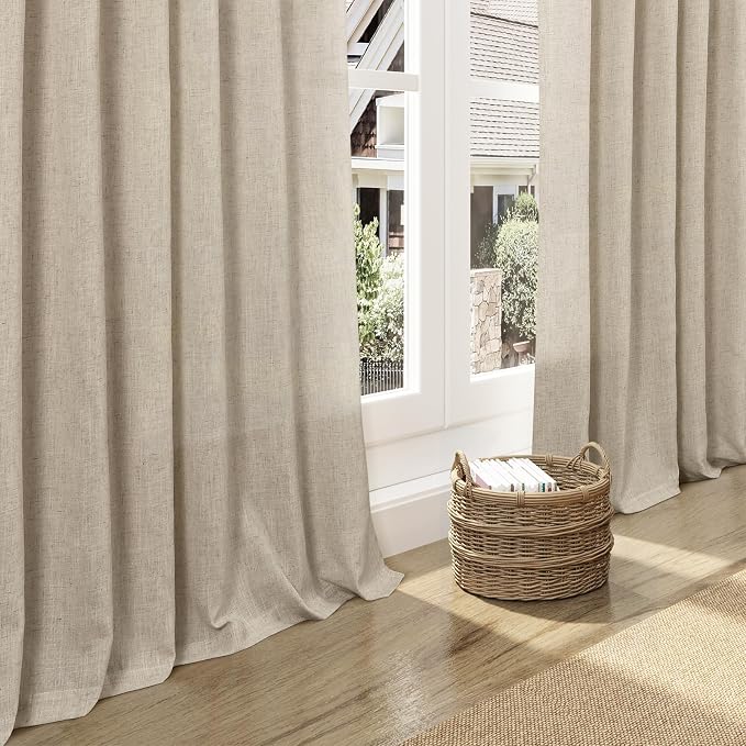 Taupe Burlywood Linen 144 Inch Curtains for Living Room Light Filtering Semi Sheer Curtain Back Tab Rustic Modern Farmhouse Decor Drapes Floor to Ceiling High Window for Bedroom 52x144, 2 Panels