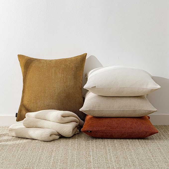 Fall Decorative Throw Pillow Covers Pack of 2,20x12 Inch Warm Brown | Twill Chenille Cushion Covers for Sofa Living Room Couch Bed