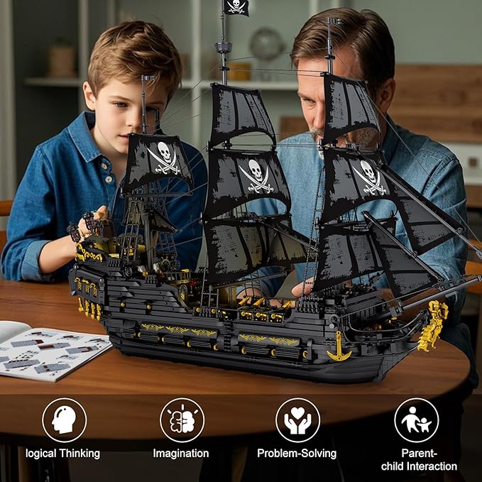 Pirate Ship Building Set with LED Lights,Large Black Pearl Ship Model 66036,Pirate Ship Sailboat Toy,Halloween Home Decor Birthday Gifts,Model Kits for Adult Boys Girls 14+（4304 PCS）