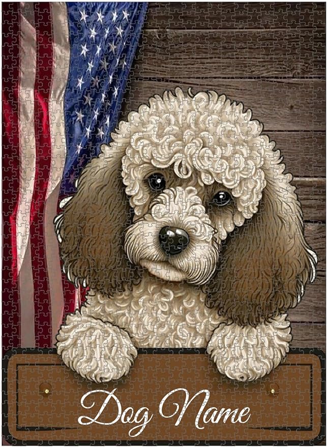 Custom Wooden Jigsaw Puzzles with Your Dog's Name on Poodle Art Print - 300 500 1000PCS Puzzles Game and Home Wall Decor