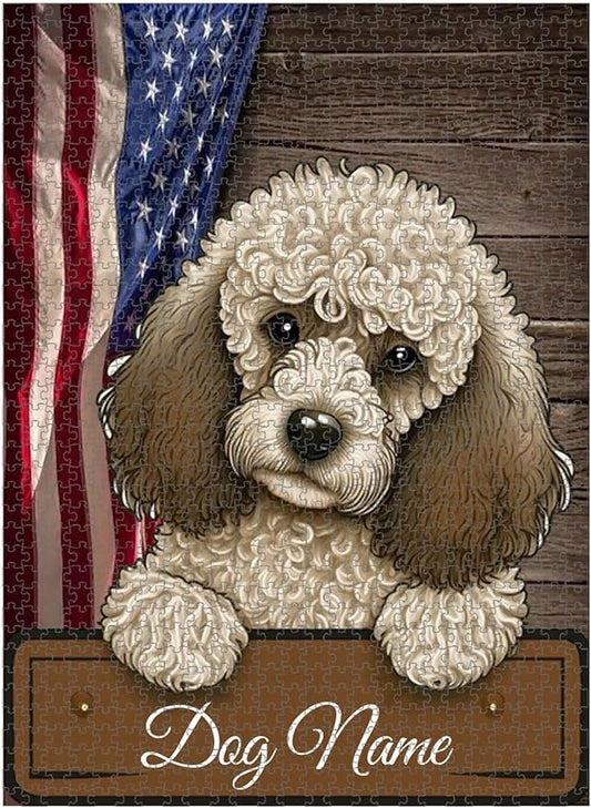 Custom Wooden Jigsaw Puzzles with Your Dog's Name on Poodle Art Print - 300 500 1000PCS Puzzles Game and Home Wall Decor