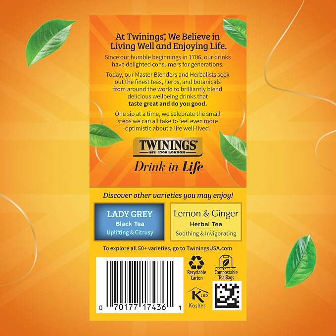 Twinings Earl Grey Lavender Black Tea Individually Wrapped Bags, 20 Count (Pack of 6), Citrus, Bergamot & Floral, Caffeinated, Enjoy Hot or Iced, 120 Teabags
