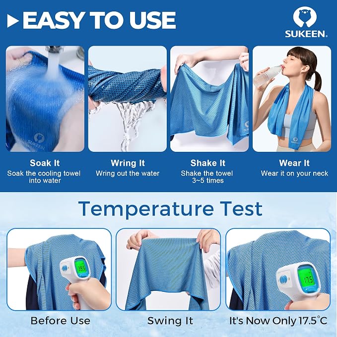 Sukeen Cooling Towels 6 Pack (40"x12"), Cooling Towels for Neck and Face, Quick Dry Sport Camping Cooling Towel, Cold Towel for Hot Weather