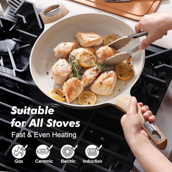 SENSARTE 12.5inch Ceramic Nonstick Frying Pan Skillet, Taupe | Healthy Ceramic Coating Omelette Pan, Non-toxic Kitchen Cooking Chef's Pan, PFOA/PFAS/PTFE Free, Induction Compatible