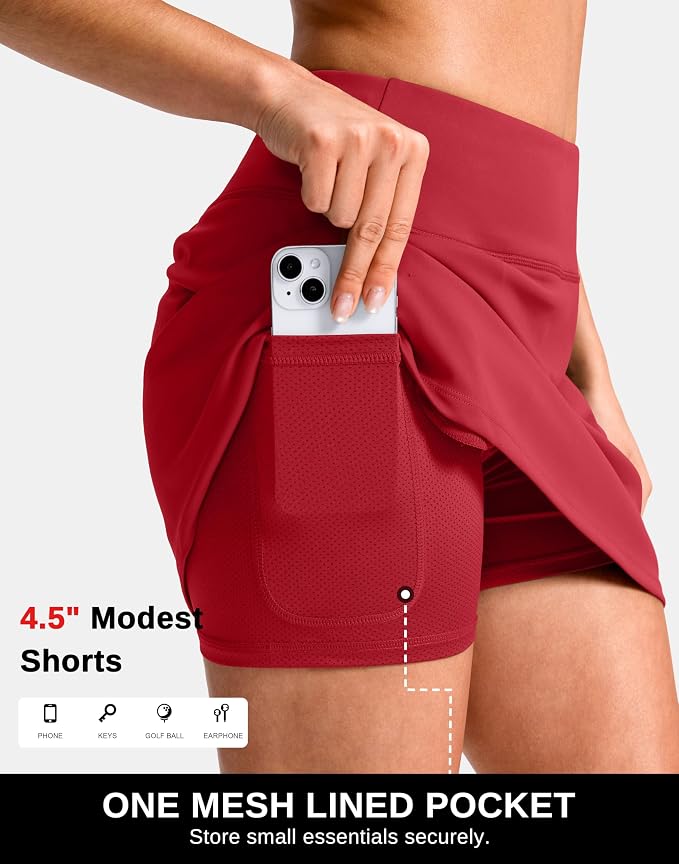 14"/16" Skorts with 3 Pockets | Side Slits, High Waisted, Built-in Shorts, A Line, Casual, Pickleball, Athletic, Golf, Tennis Skirt, for Women