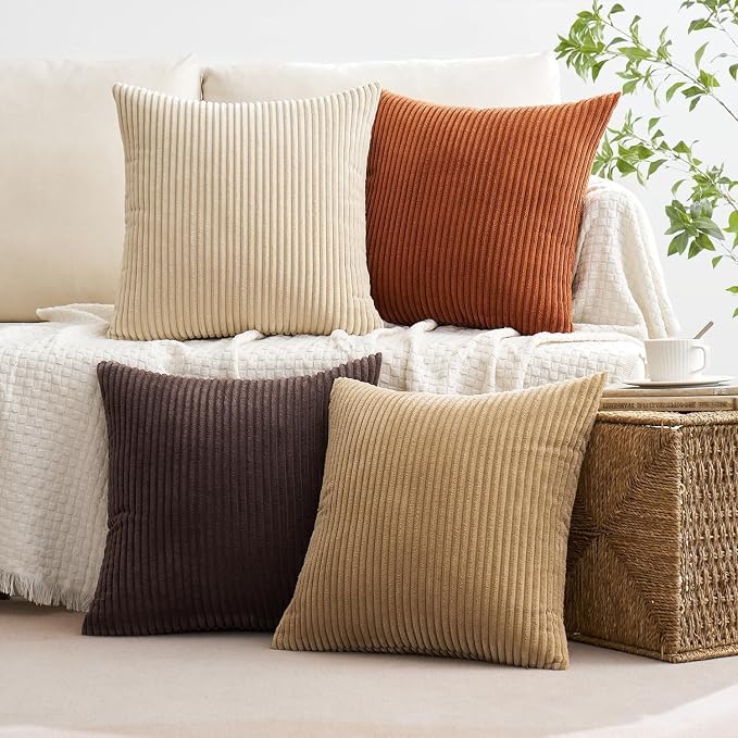 MIULEE Fall Decorative Throw Pillow Covers Chocolate Brown Rust 20x20 | Set of 4, Vintage Retro Fall Decor, Rich Chocolate Palette, Boho Farmhouse Cushion Covers for Couch Bed Sofa Living Room
