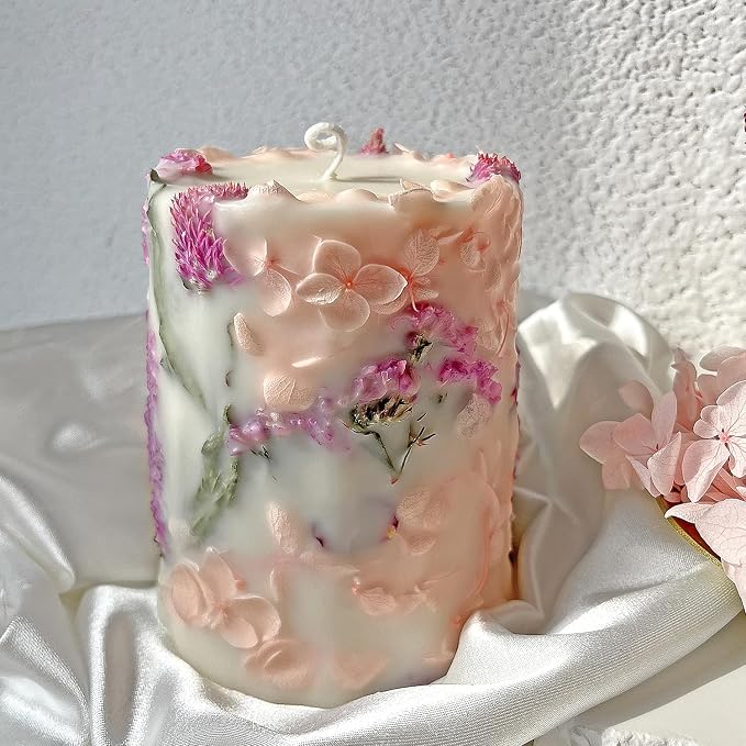 Aromatherapy Soy Wax Candle with Dried Flowers, Handmade Floral Candles, Pink Hydrangea Soy Blend Wax, Wedding Scented Candle Favor