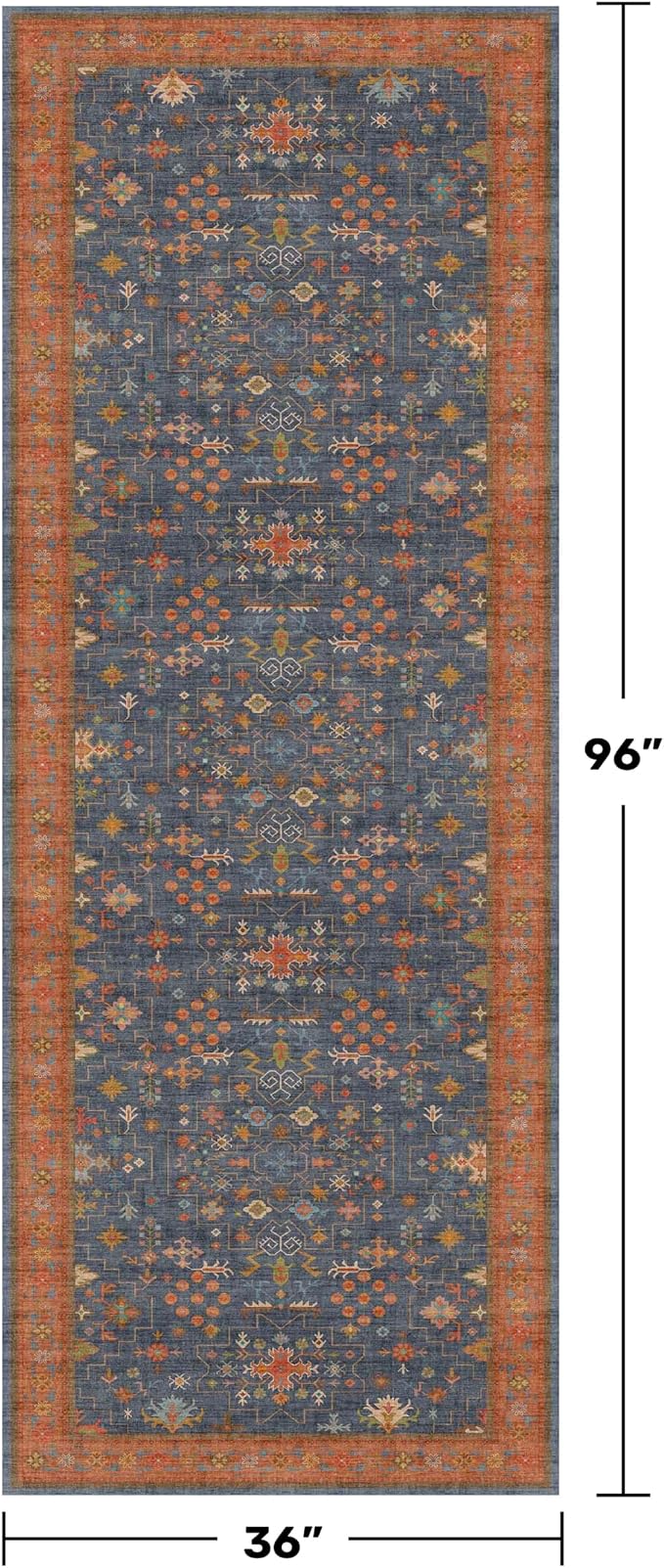 Hazo Haus Washable 3x8 Long Runner for Wide Kitchen Floor - Navy Blue 8ft Hallway Runner Rug, Pet Friendly Waterproof Non Slip with Rubber Backing, Stain Resistant Area Rug