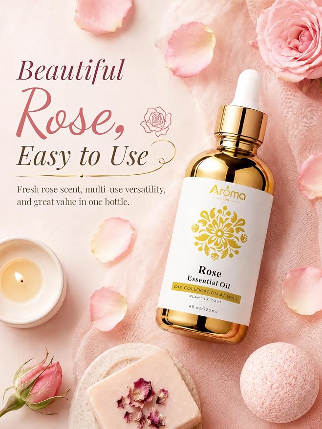 Rose Essential Oil 4 Fl Oz - Made in USA | Smells Like Fresh Rose Petals