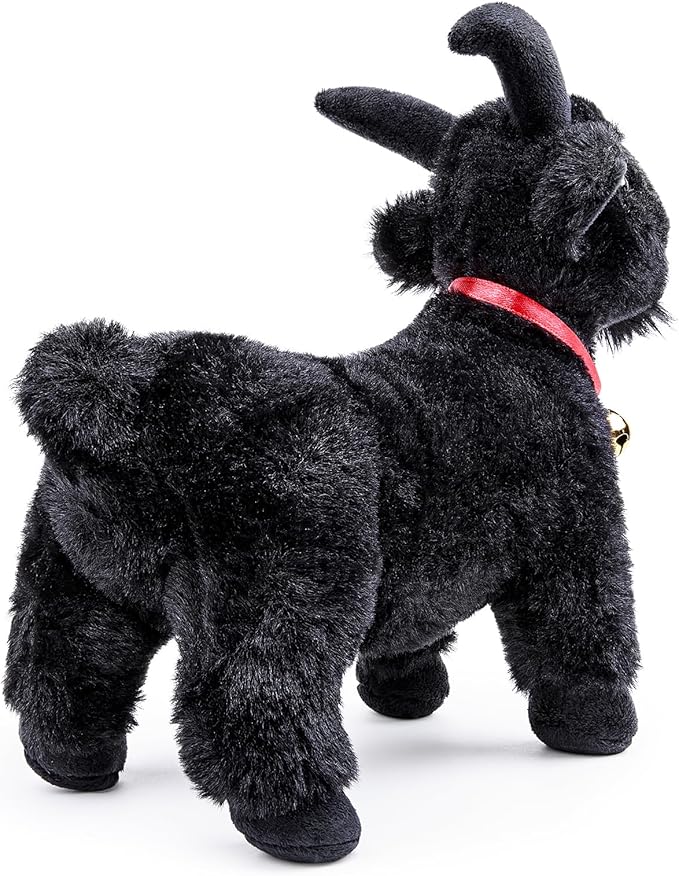 Screaming Standing Black Goat with Bell Plush Animal Toy 10in, Realistic Screaming Goat Plush Toy, Cute and Funny Black Goat Animal Plushies Model Gift Collection for Kids