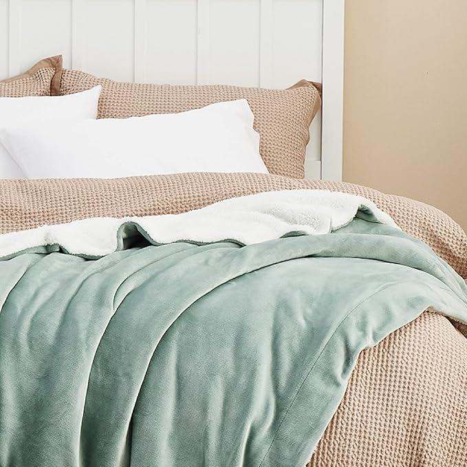 Bedsure GentleSoft Sherpa Fleece Twin Size Blanket for Couch, Non-Heated, Thick and Warm Throw for Women and Men, Soft Fuzzy Plush Twin Blanket for Spring, Sage Green, 60x80 Inches