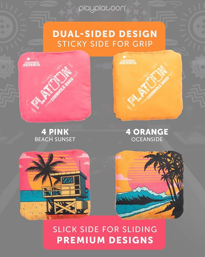 Play Platoon Pro Cornhole Bags Set of 8 - Professional Dual Sided Slick and Sticky Side Competition Corn Hole Bags - Tournament Series