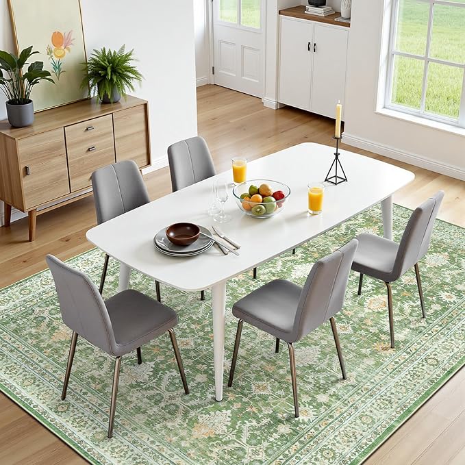 5x7 Area Rugs for Living Room, Washable Non-Slip Carpet, Light Green | Soft Rug for Bedroom, Dining Room, Home Office, Indoor, Nursery, Stain Resistant, Low Pile,Vintage Distressed Rug