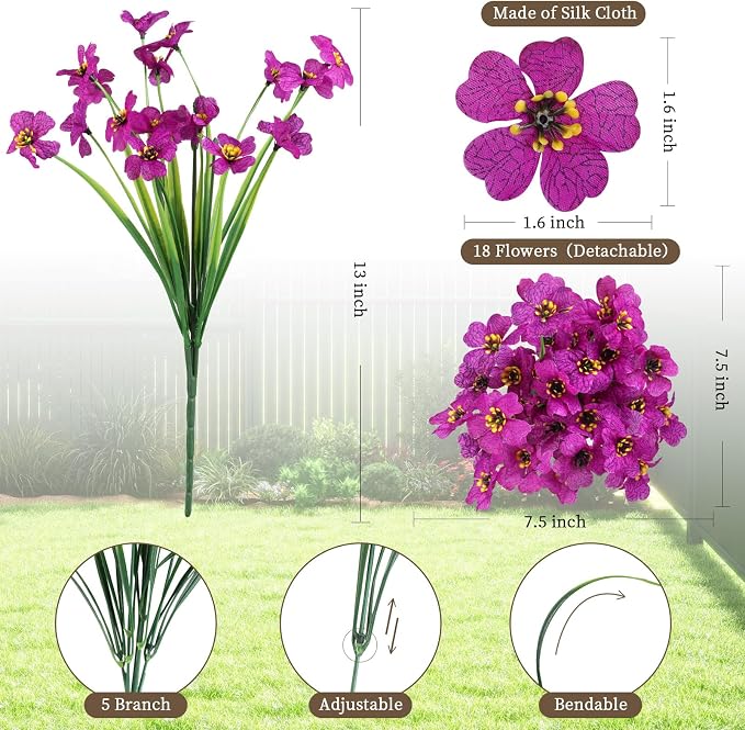 ColoPlay 24Bundles Light Purple Artificial Flowers for Outdoors Fake Flower | Fake Plants Outdoors Artificial Flowers, Faux Flowers for Indoor Outside Garden Porch Window Box Home Wedding Farmhouse