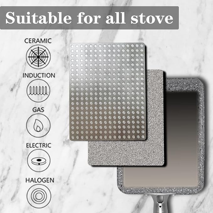9Pcs Tamagoyaki Pan Set, Japanese Omelette Pan Nonstick with Lid, Square Japanese Egg Skillet Rectangle 7"x5" Grey