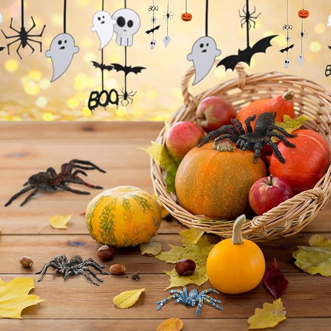 Sumind 8 Pieces Halloween Realistic Fake Spiders Lifelike Plastic Insect Figures Giant Spiders Action Model for Educational Learning Halloween Prank Props Party Decorations Supplies