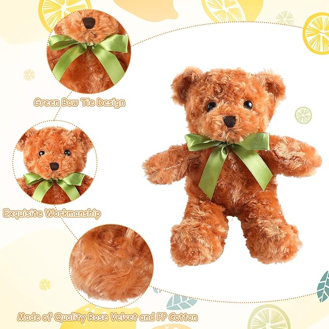 HyDren 24 Pcs Bear Bulk Plush Stuffed Animals 10 Inch Cute Soft Stuffed Bear with Green Bow for Baby Shower Birthday Gift Party (Light Brown, White)