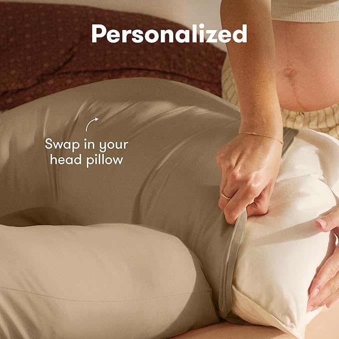Frida Mom Full Body Support Pregnancy Pillow, Cooling Pregnancy Pillow, Wraps Around for All Over Support, Extended Length to Support from Head to Toe, Easy to Clean, Compact Storage Bag, Taupe
