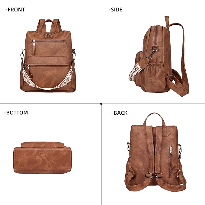 Backpack Purse for Women, Pu Leather Designer Travel Backpack, Fashion Work Ladies Shoulder Bag Handbag