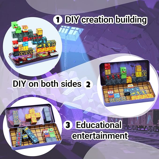 Magnetic Blocks Set, 35PCS Educational STEM Mine Tunnel Travel Building Toys for Kids 3+, Portable Magnetic Block with Metal Storage Box, Toddler Learning Toys for Boys Girls 4-8 Birthday Gift
