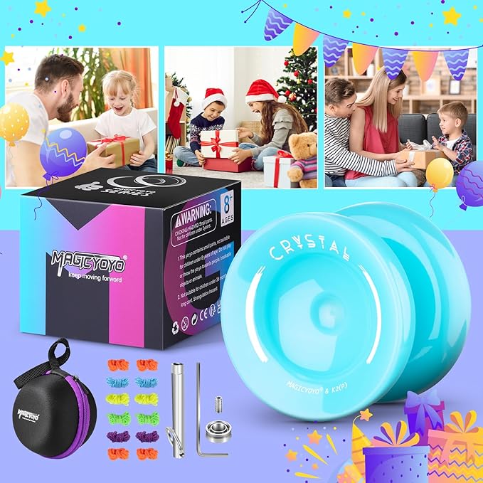 MAGICYOYO Responsive Yoyo for Beginners K2, Dual Purpose Yo Yo for Kids with Replacement Unresponsive Bearing for Intermediate + Bearing Remover + Yo-yo Case Bag + 12 Yoyo Strings (Blue)