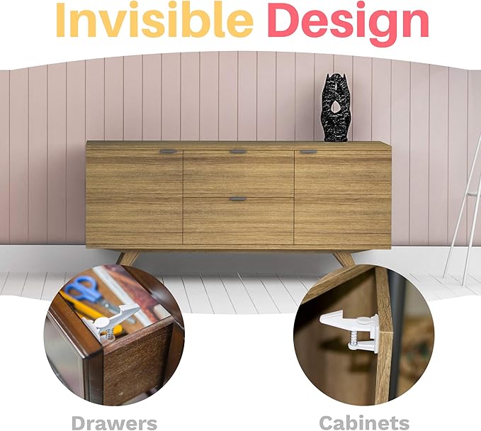 Inaya 16-Pack Cabinet Locks (Standard Length), Child Safety Latches - Baby Proofing Cabinets and Drawer Locks - 3M Adhesive - No Drilling & No Tools Required - Child Proof Your Home