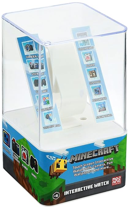 Minecraft Kids Smart Watch – Touchscreen Interactive Watch with 10 Customizable Clock Faces, Built-in Camera, Video Recorder, Alarm, Calculator, Games & Pedometer – Fits Wrists 5.5" to 8"