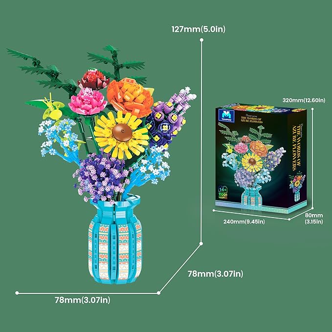 Flowers Bouquet Building Blocks Set with Vase 1853PCS, Botanical Collection with Sunflower Rose for Home & Office Décor for Adults Girls 14+