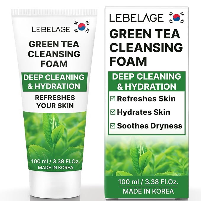 LEBELAGE Korean Green Tea Facial Cleanser 3.38 oz | Cleansing Foam Face Wash | Low pH Gentle Hydrating Daily Facial Cleanser Sensitive Skin | Deep Cleansing Foaming Cleanser, Pore Care-All Skin Types